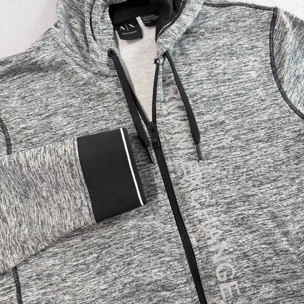 Armani Exchange Zip Hoodie Mens M Grey Space Dye Marl Sweatshirt Designer Sporty